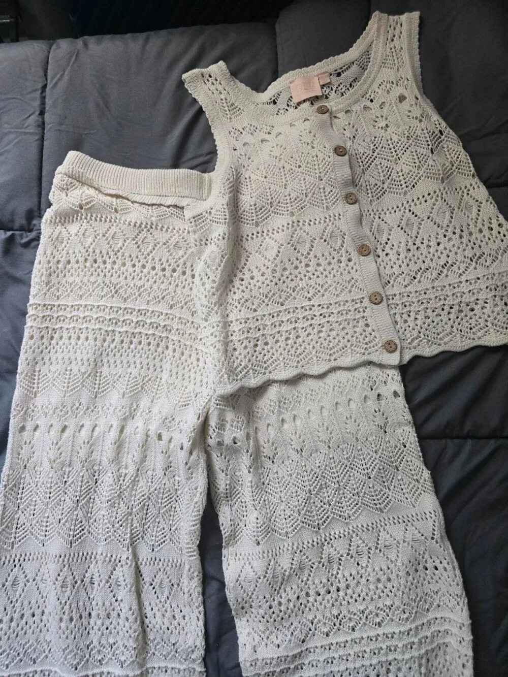 NWOT Good Luck Gem Cream Crochet Knit Set (SZ L) - Picture 2 of 6